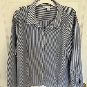 Old Navy Blue and White Striped Button Down Shirt